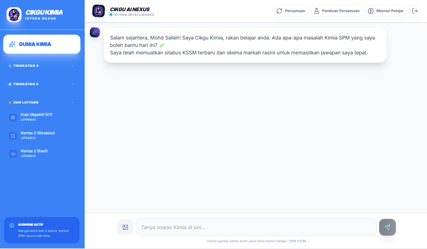 Cikgu AI interactive chat — SPM science tutor answering a mol calculation